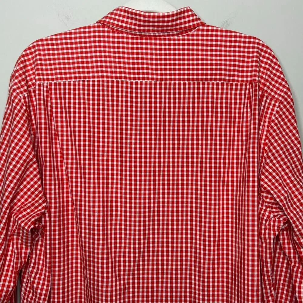 Tailored by J.Crew Gingham Plaid Dress Shirt Size XL 100% Cotton Orange & White
